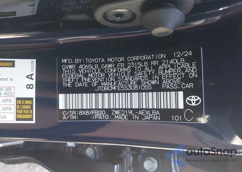 2025 Toyota Corolla Hybrid Le z USA, uszkodzony, nr VIN JTDBCMFE5S3081055
